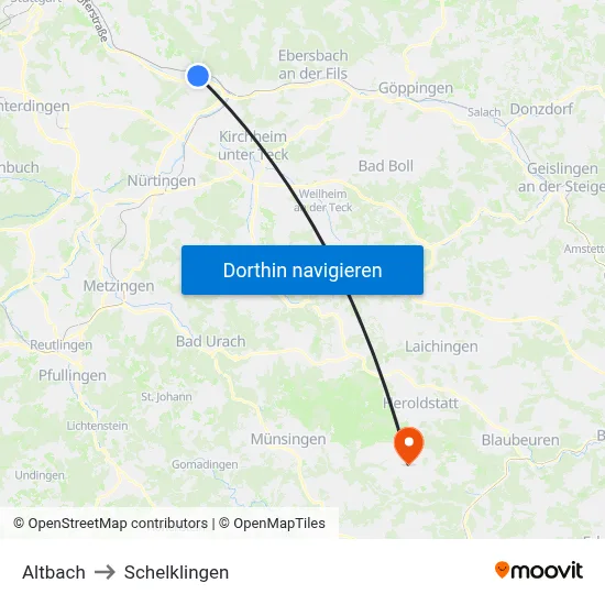 Altbach to Schelklingen map