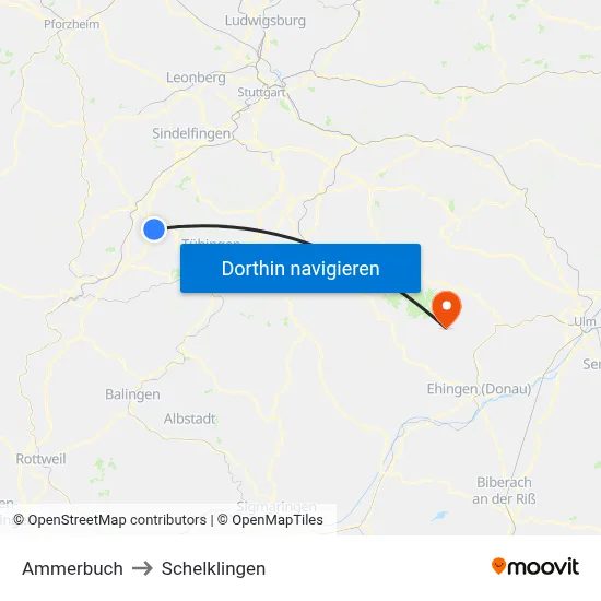 Ammerbuch to Schelklingen map