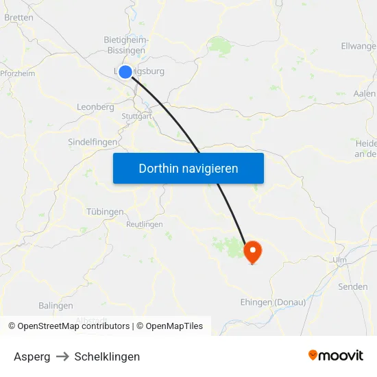 Asperg to Schelklingen map