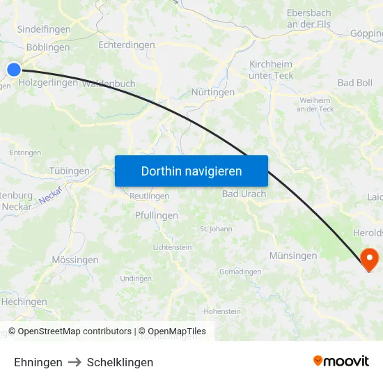 Ehningen to Schelklingen map