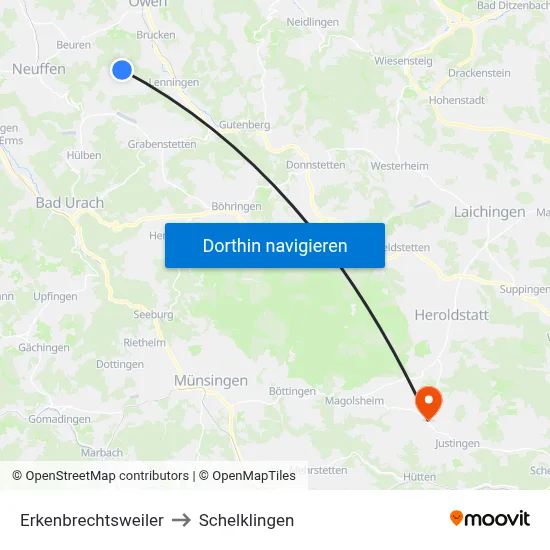Erkenbrechtsweiler to Schelklingen map