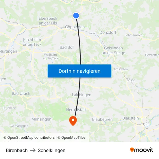 Birenbach to Schelklingen map