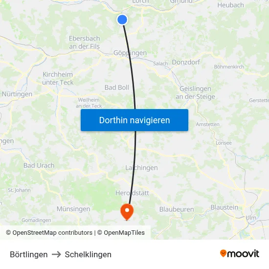 Börtlingen to Schelklingen map