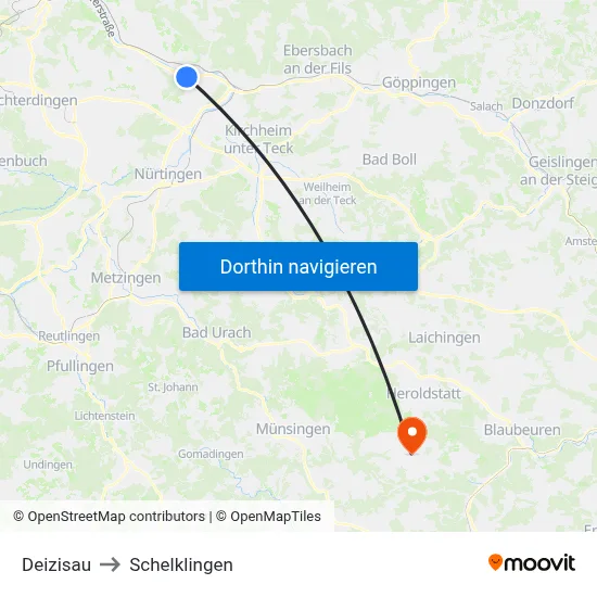 Deizisau to Schelklingen map