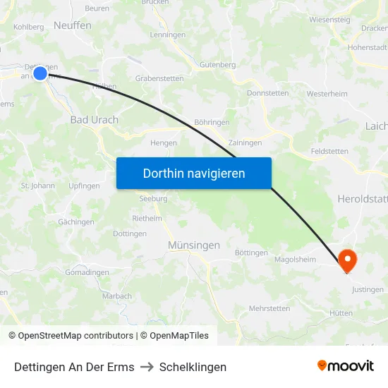 Dettingen An Der Erms to Schelklingen map