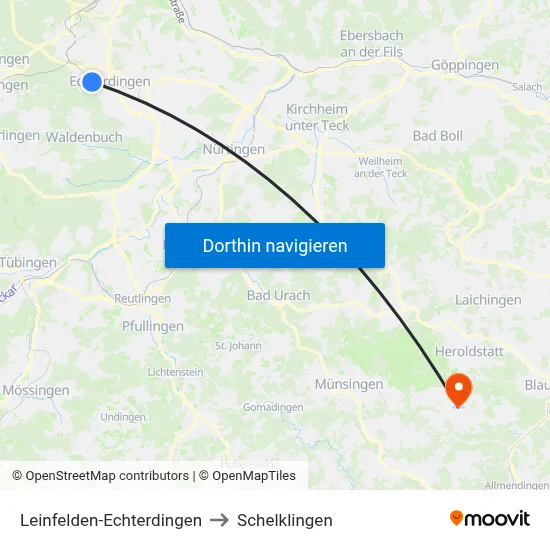 Leinfelden-Echterdingen to Schelklingen map