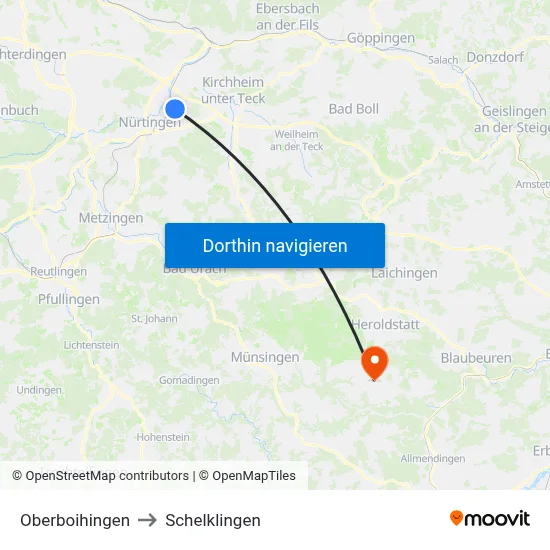 Oberboihingen to Schelklingen map