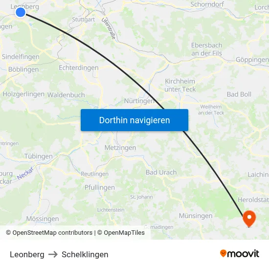 Leonberg to Schelklingen map