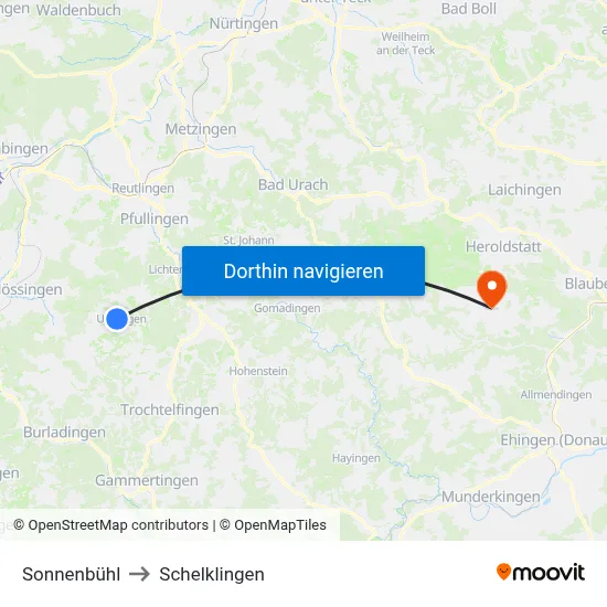 Sonnenbühl to Schelklingen map