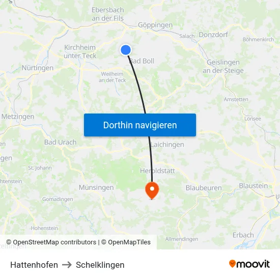 Hattenhofen to Schelklingen map