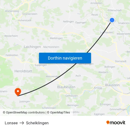 Lonsee to Schelklingen map