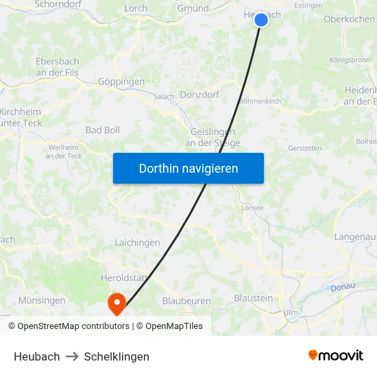 Heubach to Schelklingen map