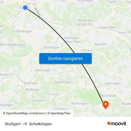 Stuttgart to Schelklingen map