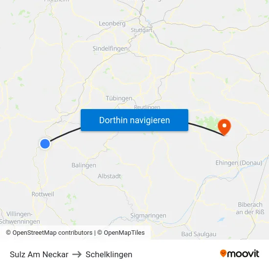 Sulz Am Neckar to Schelklingen map