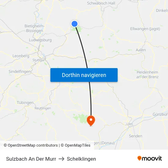 Sulzbach An Der Murr to Schelklingen map