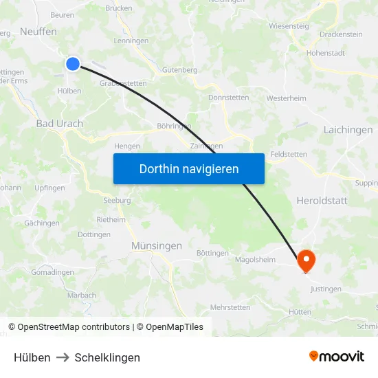 Hülben to Schelklingen map