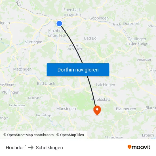 Hochdorf to Schelklingen map
