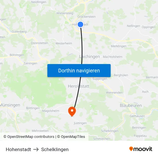 Hohenstadt to Schelklingen map