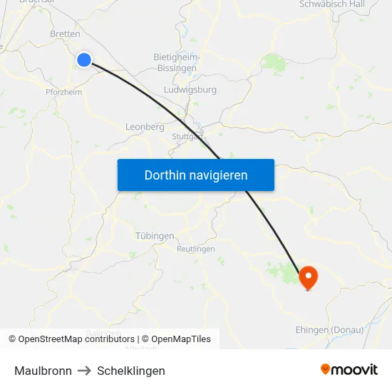 Maulbronn to Schelklingen map