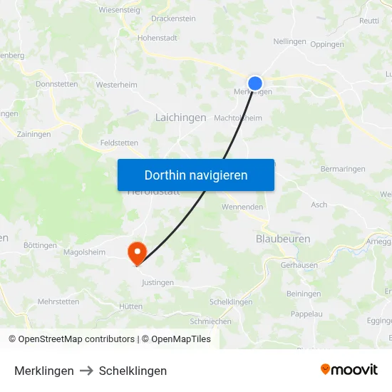 Merklingen to Schelklingen map