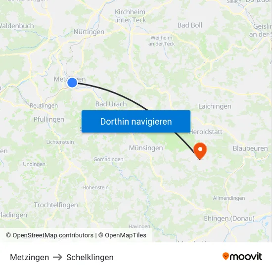 Metzingen to Schelklingen map