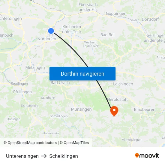 Unterensingen to Schelklingen map