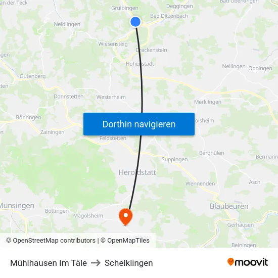 Mühlhausen Im Täle to Schelklingen map