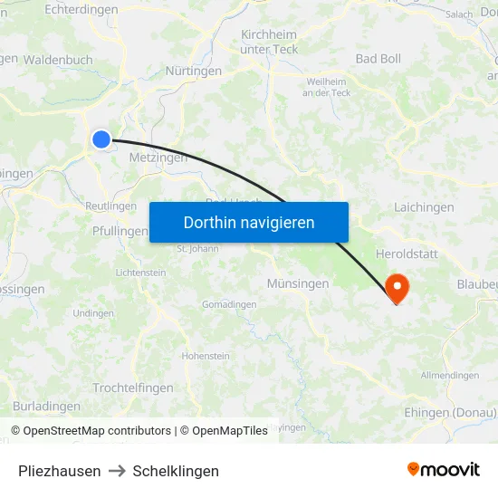 Pliezhausen to Schelklingen map