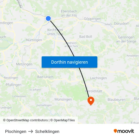 Plochingen to Schelklingen map