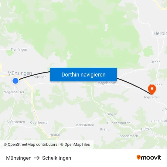 Münsingen to Schelklingen map