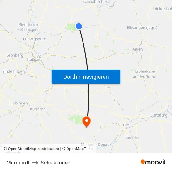 Murrhardt to Schelklingen map