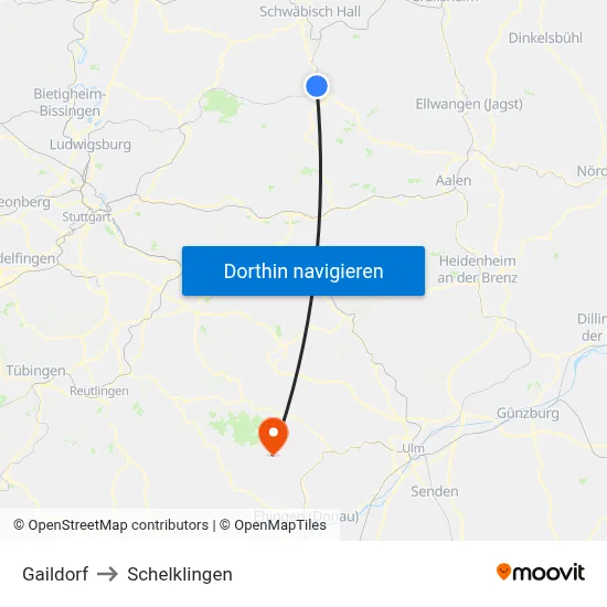 Gaildorf to Schelklingen map