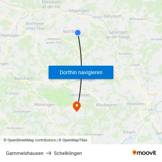 Gammelshausen to Schelklingen map
