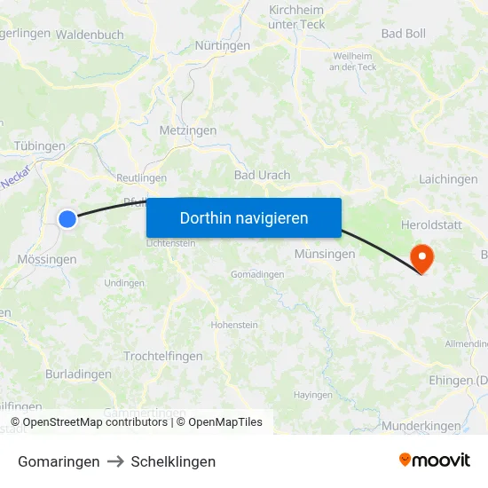 Gomaringen to Schelklingen map