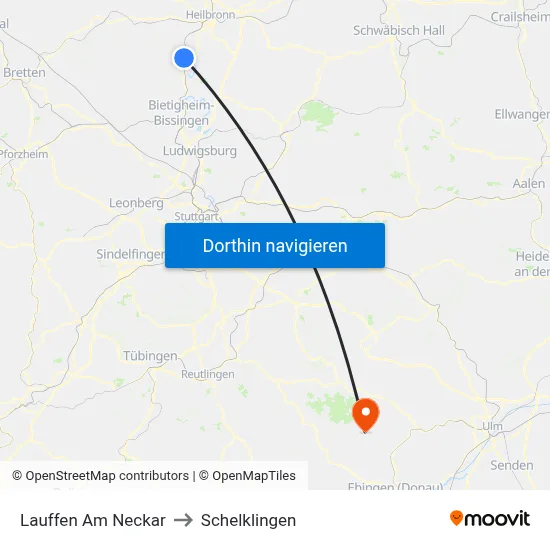 Lauffen Am Neckar to Schelklingen map