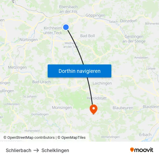 Schlierbach to Schelklingen map