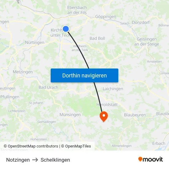 Notzingen to Schelklingen map