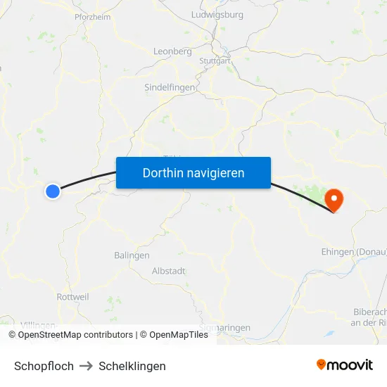 Schopfloch to Schelklingen map