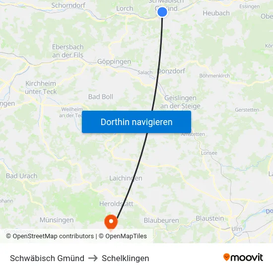 Schwäbisch Gmünd to Schelklingen map