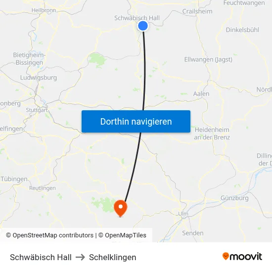 Schwäbisch Hall to Schelklingen map