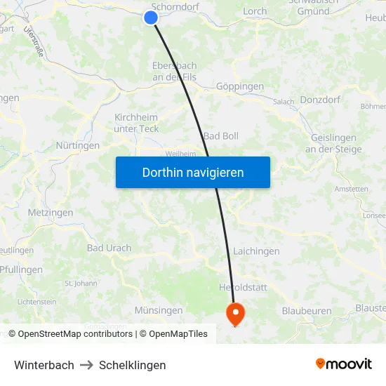 Winterbach to Schelklingen map