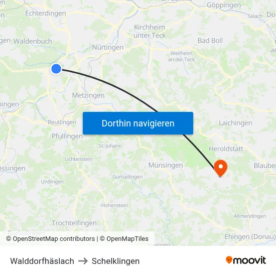 Walddorfhäslach to Schelklingen map