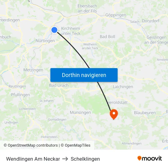 Wendlingen Am Neckar to Schelklingen map