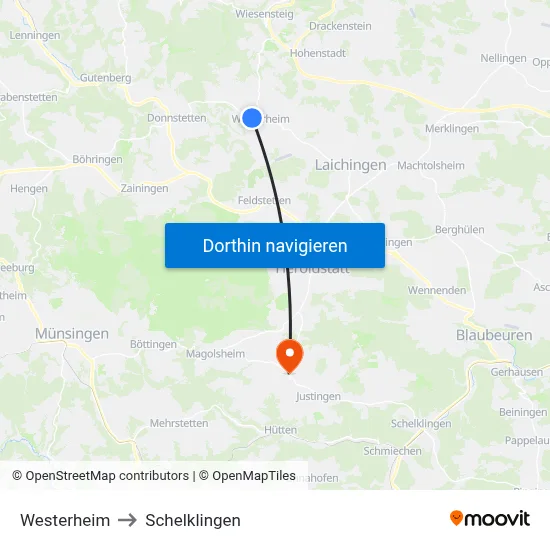 Westerheim to Schelklingen map