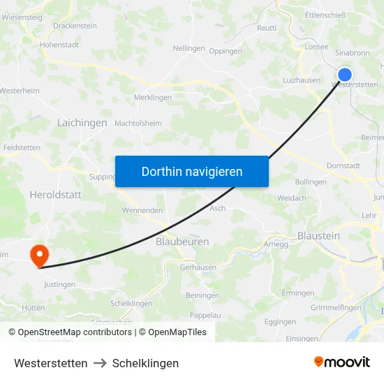 Westerstetten to Schelklingen map