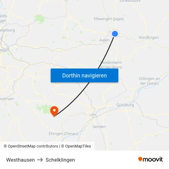 Westhausen to Schelklingen map