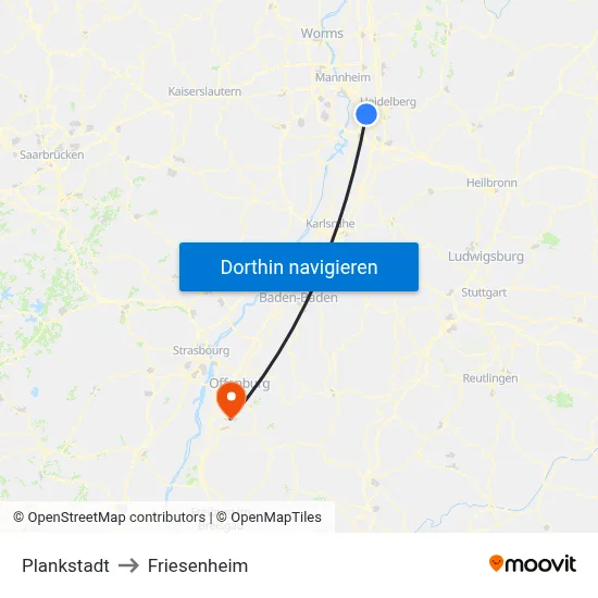 Plankstadt to Friesenheim map