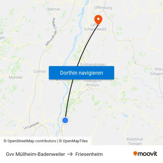 Gvv Müllheim-Badenweiler to Friesenheim map