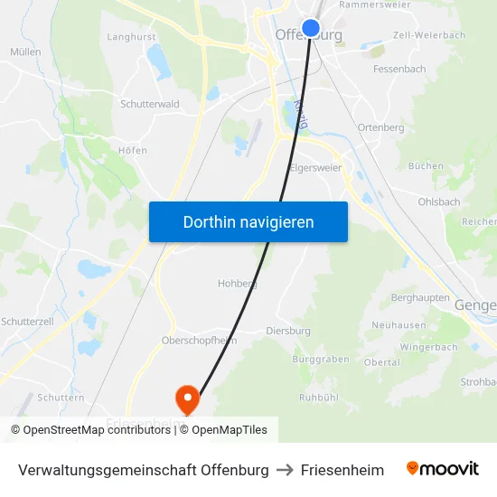 Verwaltungsgemeinschaft Offenburg to Friesenheim map