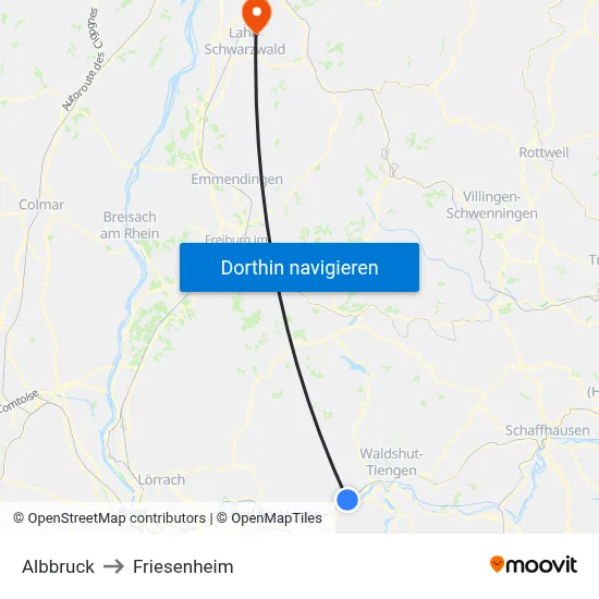 Albbruck to Friesenheim map